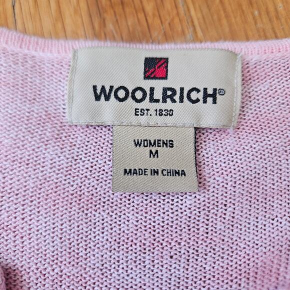 Woolrich Women's Ramie Cotton Blend Sweater Petal Pink Tie Neck Lightweight M - Picture 8 of 12